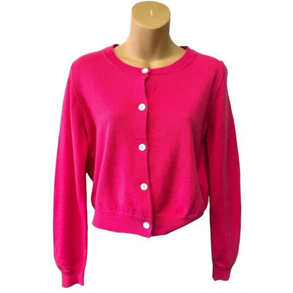 Molly Bracken Hot Pink Button Crop Long Sleeve Sweater Cardigan Medium - Picture 1 of 10
